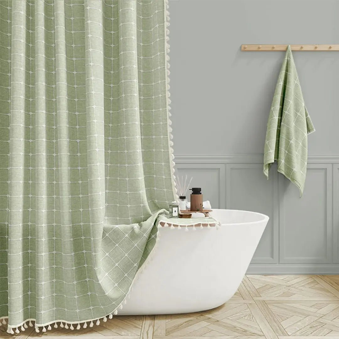 Chic Linen Shower Curtain with Tassel Trim and Water-Resistant Feature