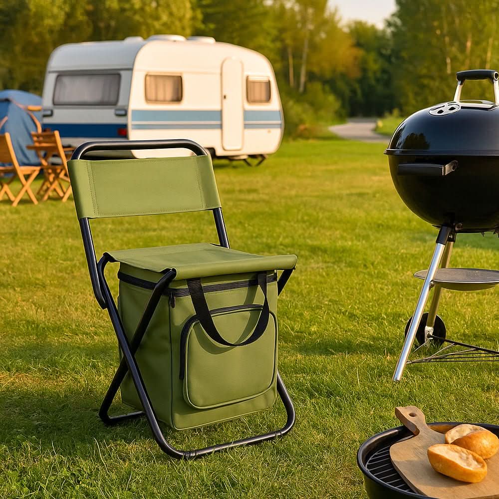 Outdoor Folding Chair with Insulated Cooler Bag for Camping & Fishing