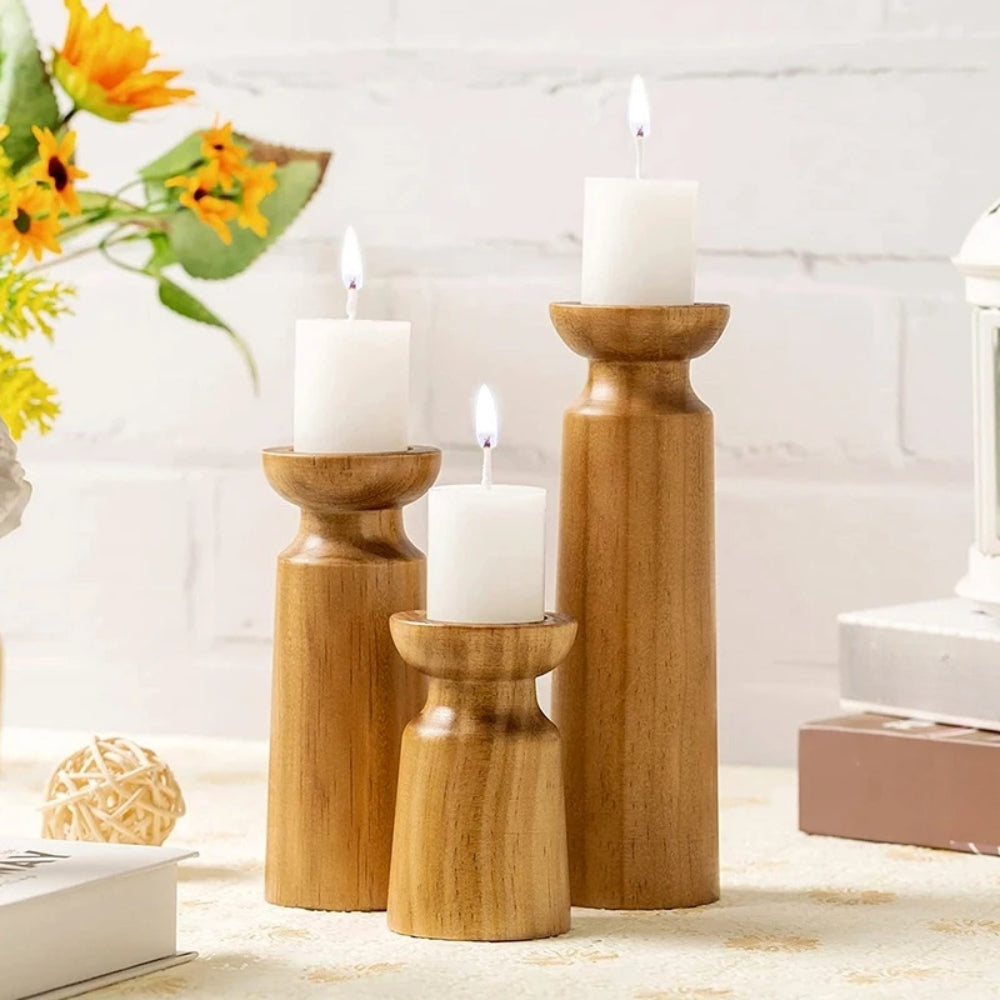 Chic Wooden Candle Holder Trio for Elegant Home Decor