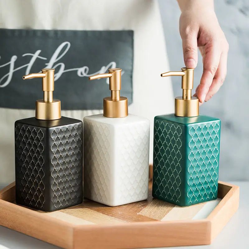 Elegant Ceramic Soap Dispenser with Gold Accent