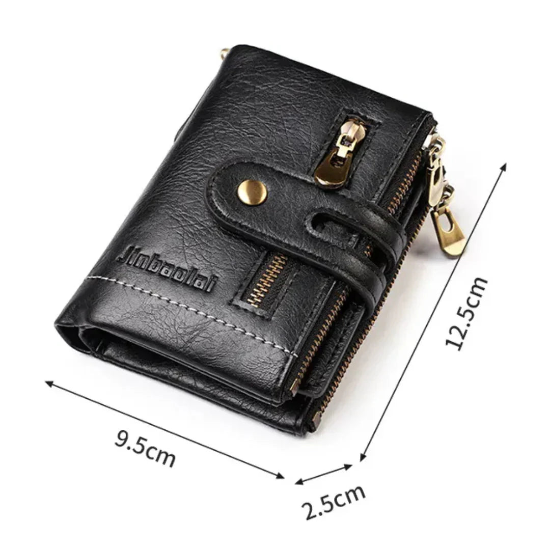 Faux Leather Vintage Wallet with Chain – 13 Pockets, Antique Brass
