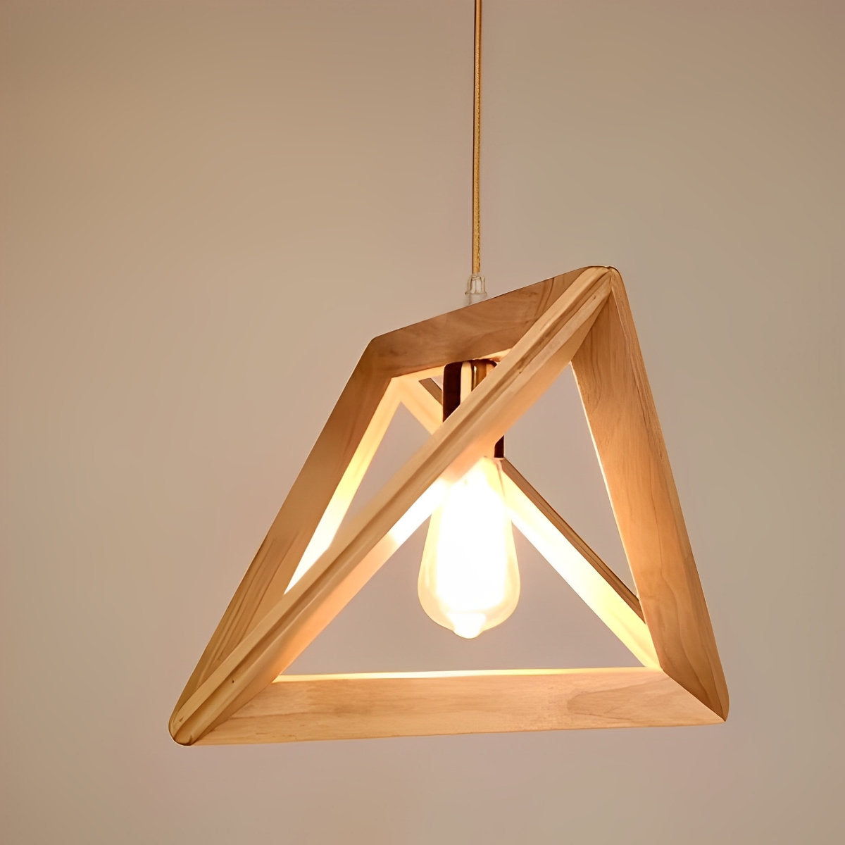 Elegant Wooden Frame Geometric Pendant Light with Adjustable Height