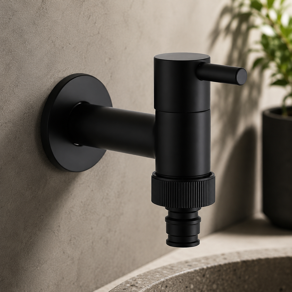Matte Black Wall-Mounted Faucet with Modern Design