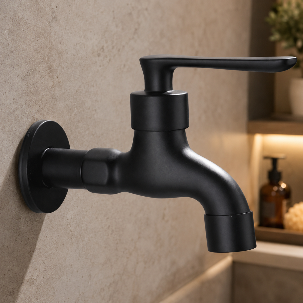 Matte Black Wall-Mounted Faucet with Modern Design