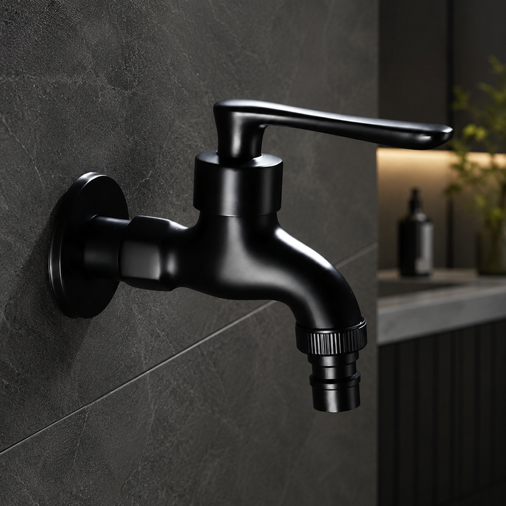 Matte Black Wall-Mounted Faucet with Modern Design