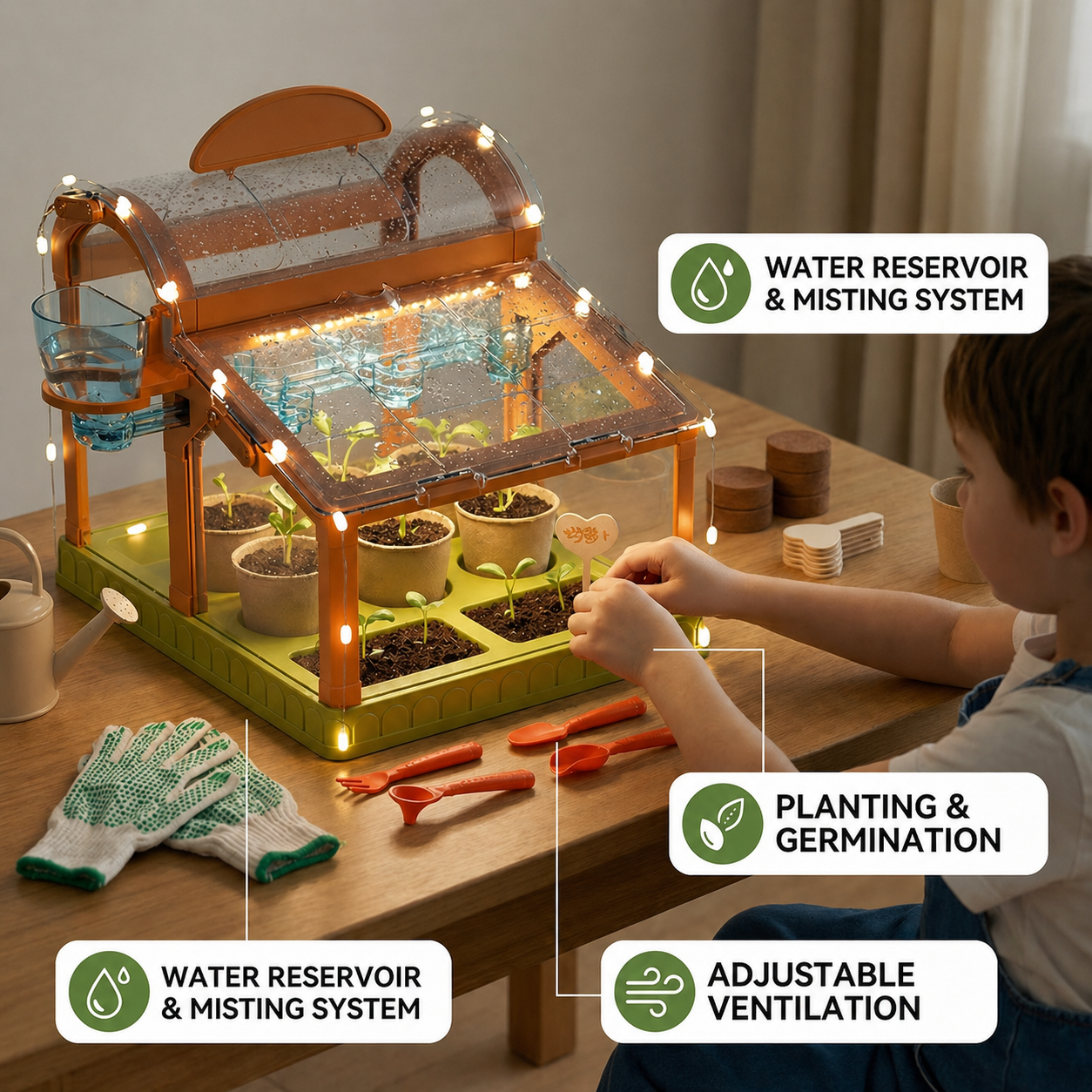 Indoor Plant Growing Kit for Kids – Greenhouse Learning Set