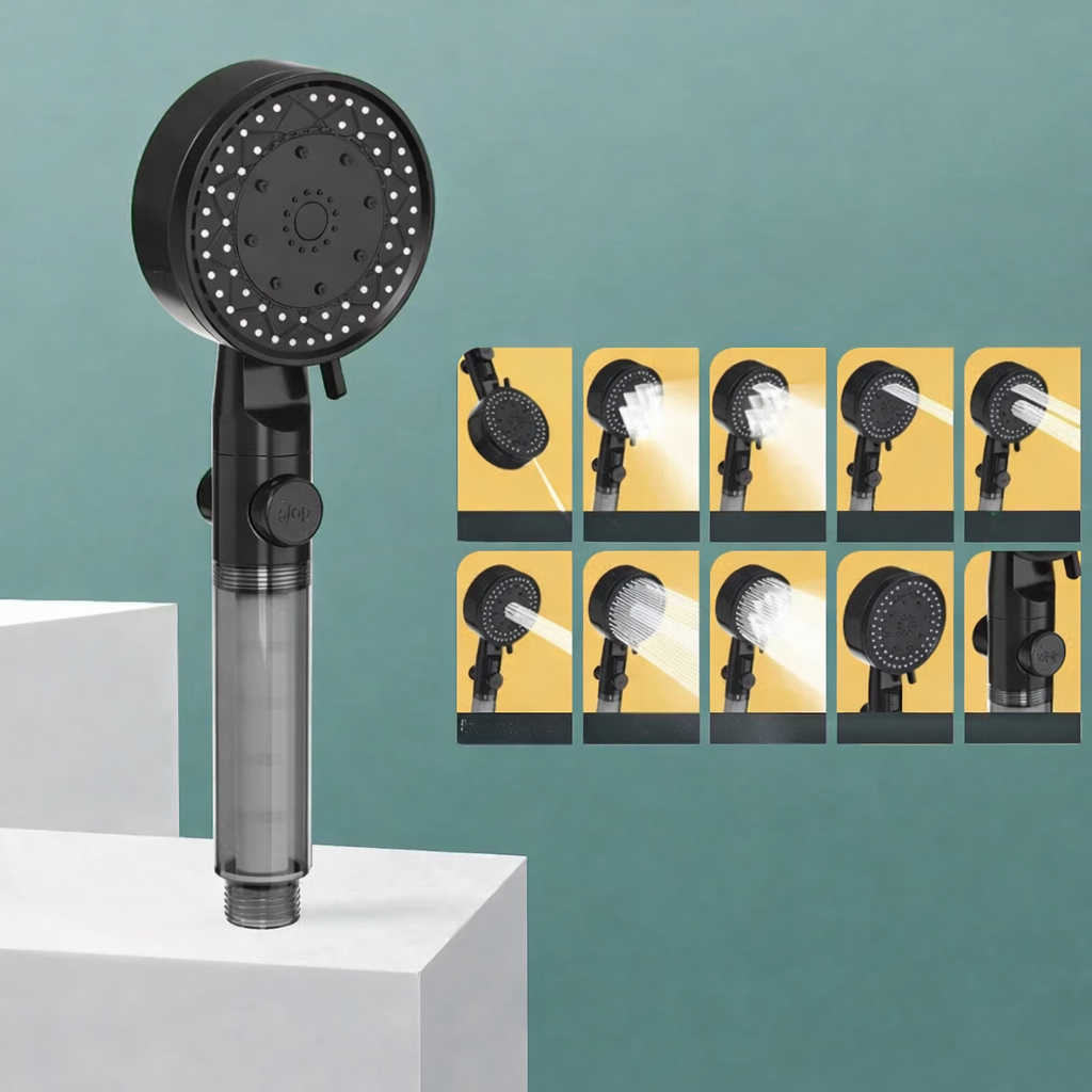 Handheld Showerhead with Water Filter - 10 Spray Settings, High Pressure