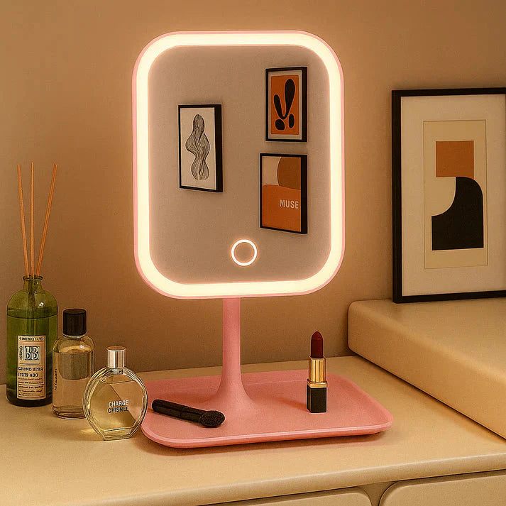 Wireless LED Makeup Mirror – Dimmable with Touch Control and 3 Light Colors