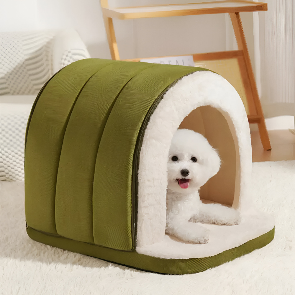 Indoor Pet House - 2-in-1 Small Dog Cave and Covered Cat Bed Tent