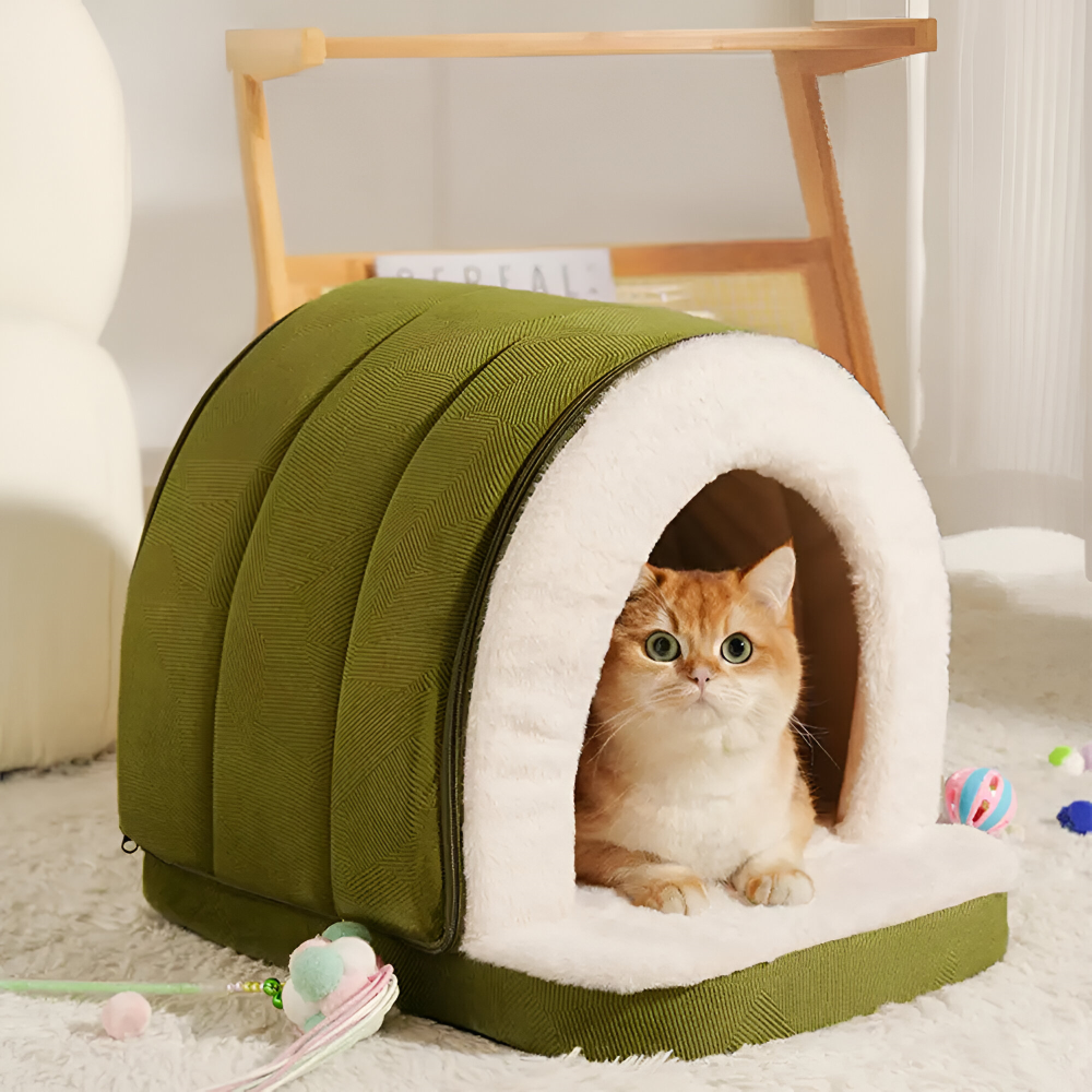 Indoor Pet House - 2-in-1 Small Dog Cave and Covered Cat Bed Tent