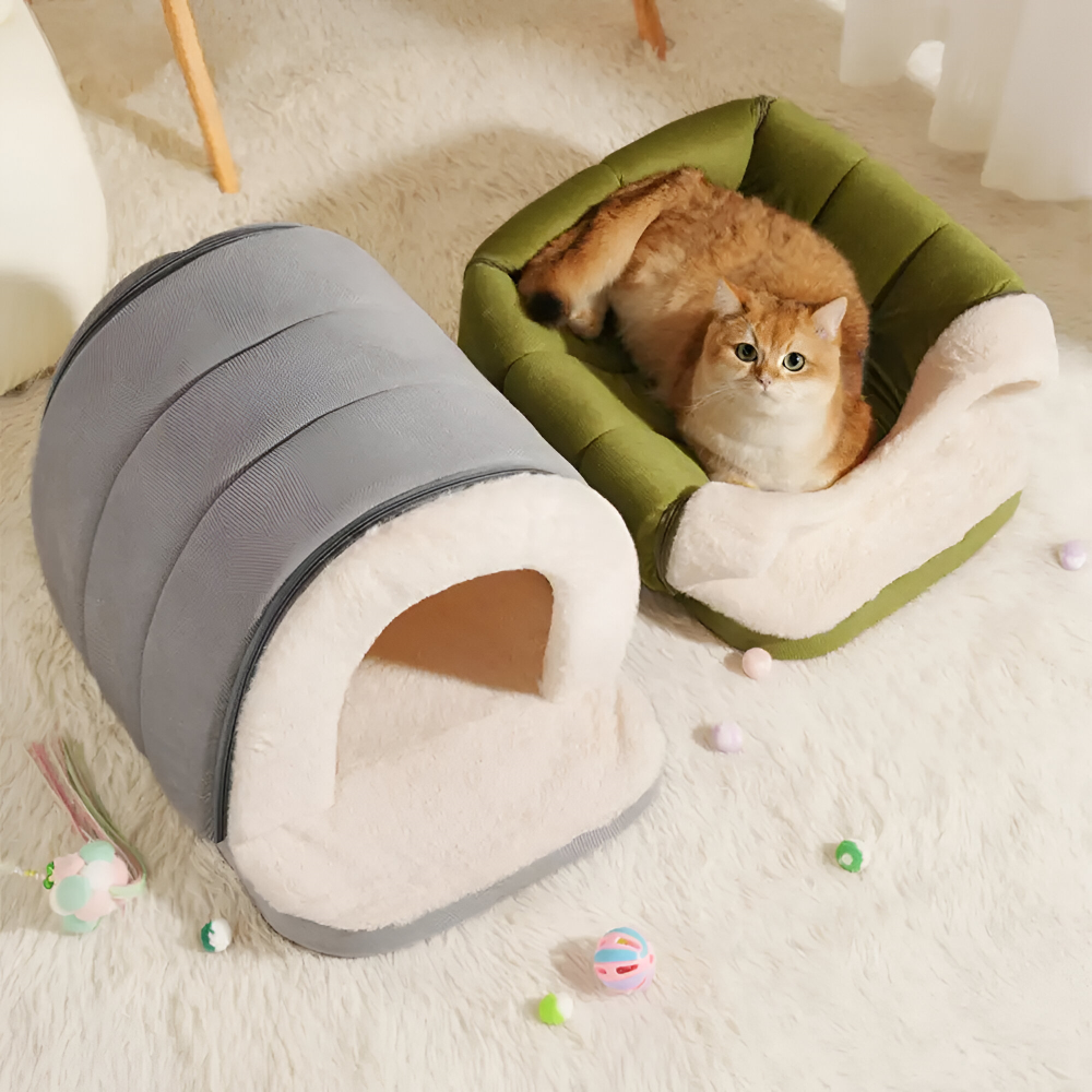 Indoor Pet House - 2-in-1 Small Dog Cave and Covered Cat Bed Tent