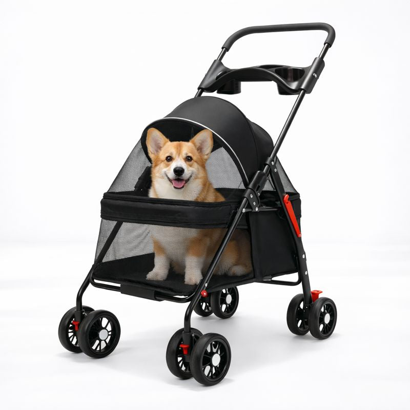 Lightweight Foldable Dog and Cat Stroller – Mesh Pet Carriage for Travel