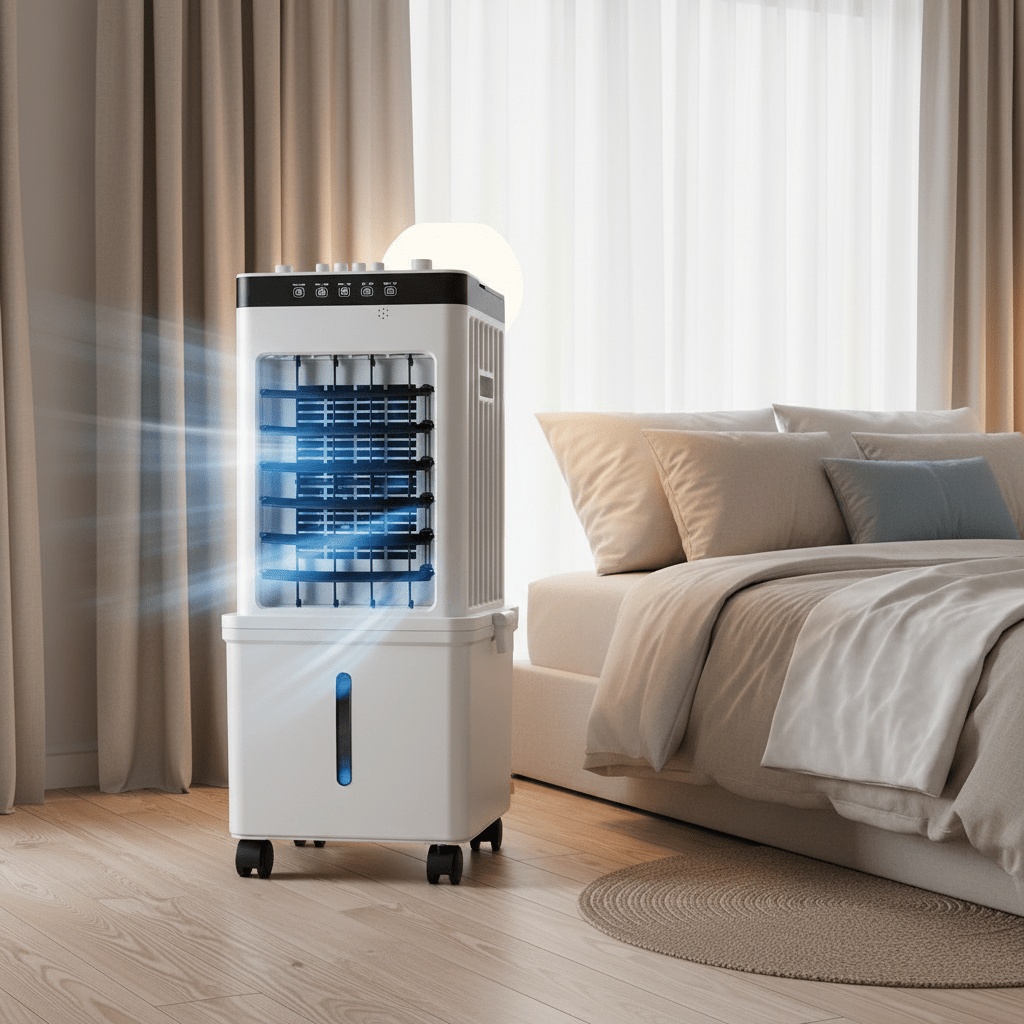 Portable 3-in-1 Air Cooler and Humidifier – Evaporative Fan with Ice Packs and 3 Speed Settings