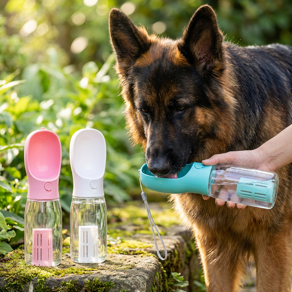 3-in-1 Pet Water Bottle with Food Storage and Waste Bag Dispenser