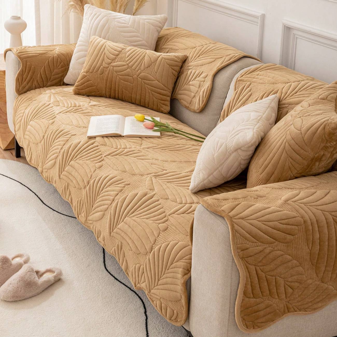 Plush Sofa Shield with Non-Slip Design for Wide Armrests