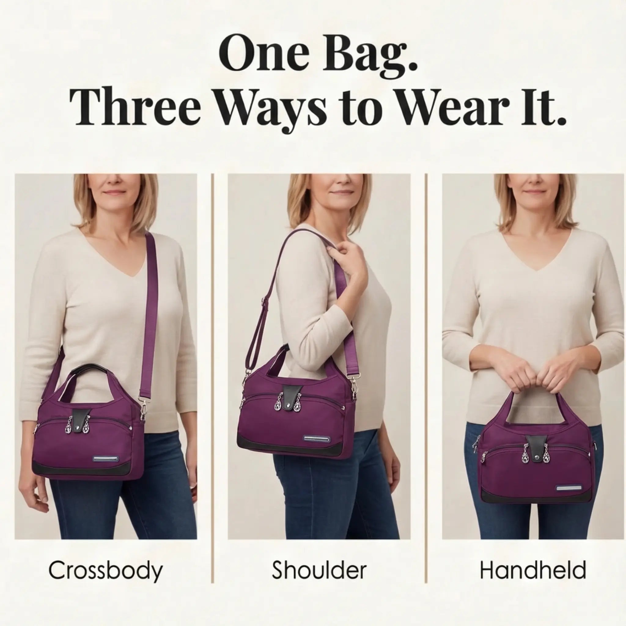 Shoulder Bag with 5 Pockets – Anti-Theft Design