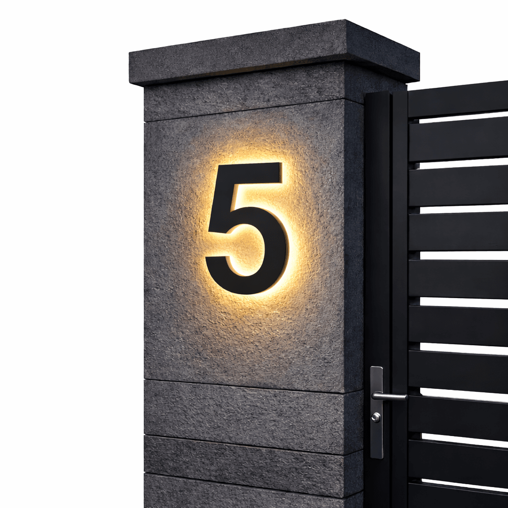 Illuminated Address Plaque with Backlight - Custom LED House Number Sign for Outdoor Walls