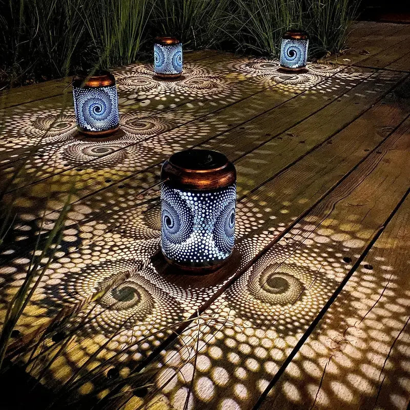 Outdoor Bronze Lantern with Swirling Light Design for Gardens