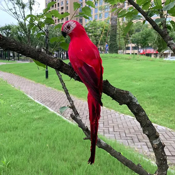 Lifelike Bird Figurine with Feathers – Decorative Parrot Garden Sculpture