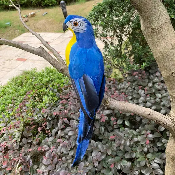 Lifelike Bird Figurine with Feathers – Decorative Parrot Garden Sculpture