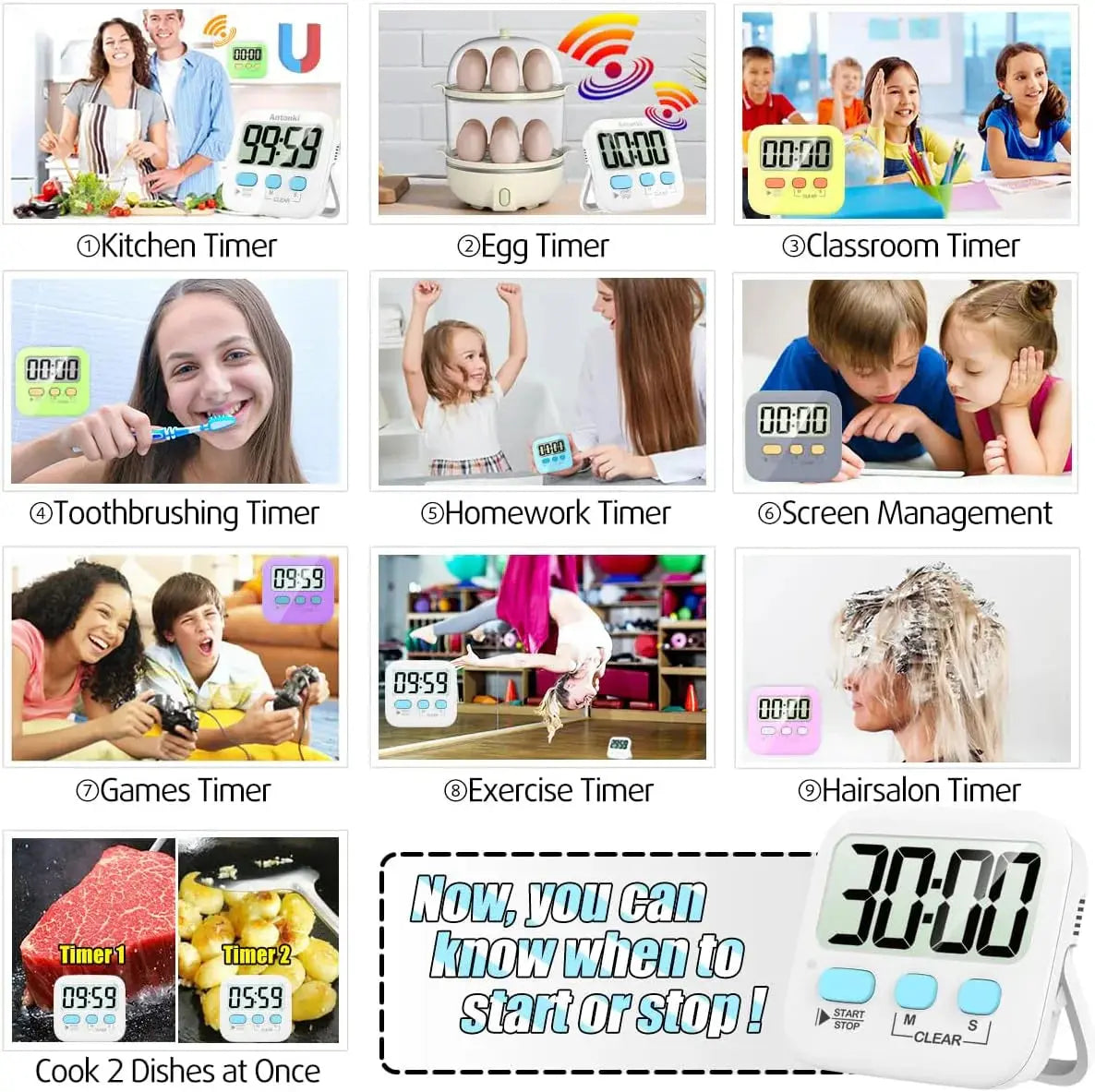 Set of 2 Digital Kitchen Timers – Magnetic Back and Large Display