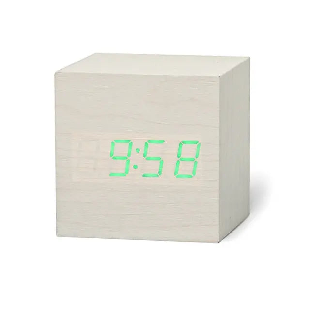 Compact Black Cube Alarm Clock with Date and Temperature Display
