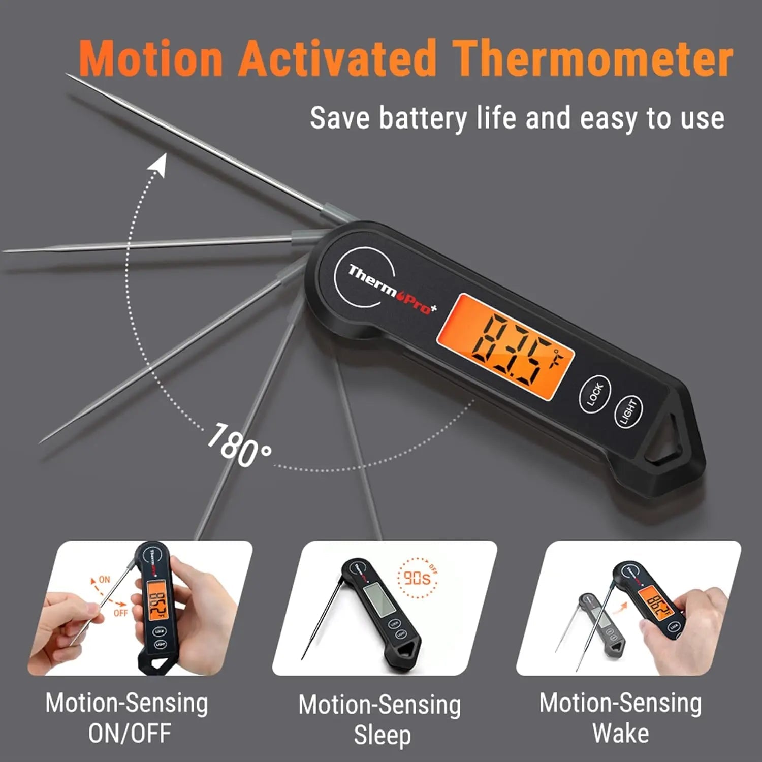 Motion-Activated Waterproof Meat Thermometer with Instant Display