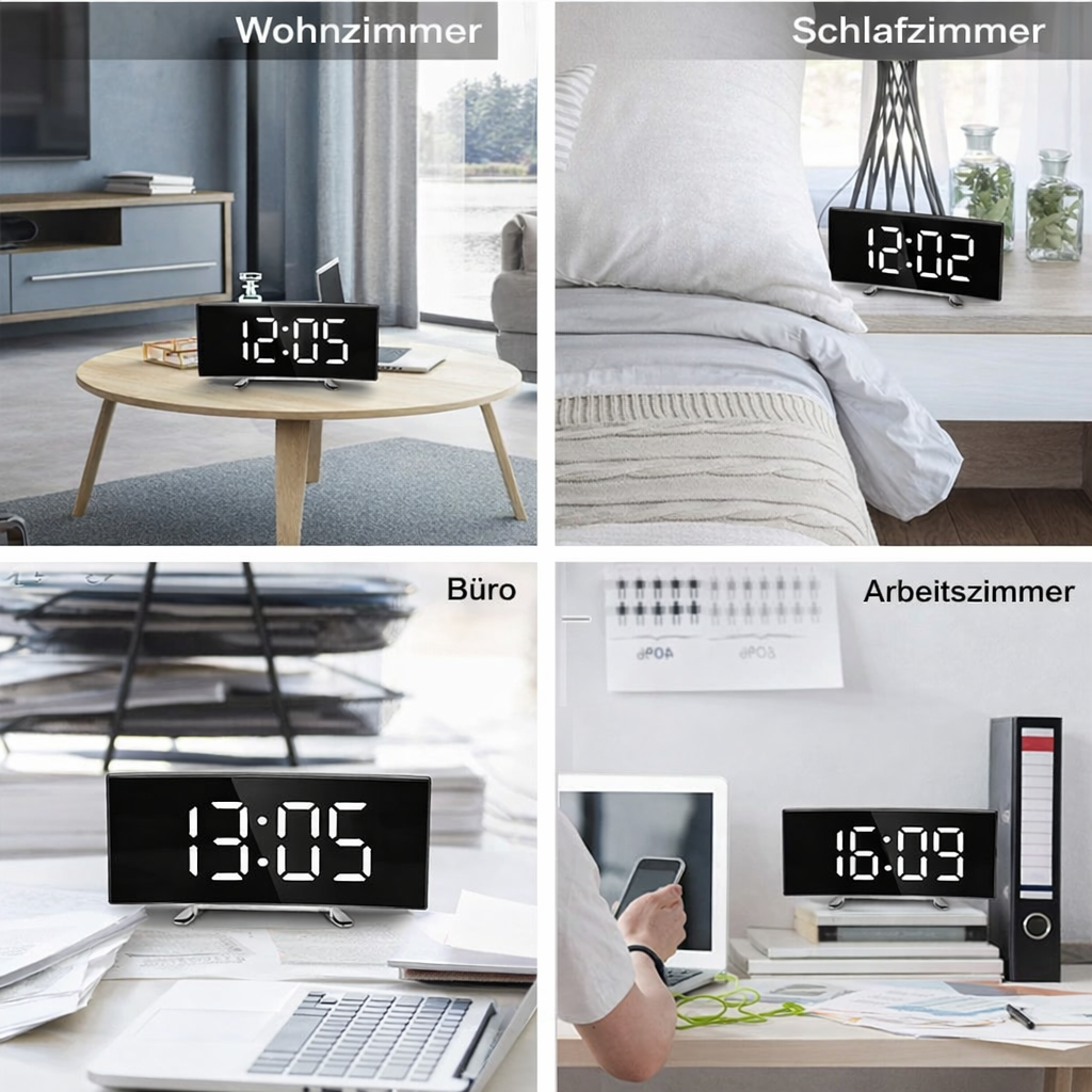 LED Mirror Alarm Clock with Auto Dimming - Digital Time Display