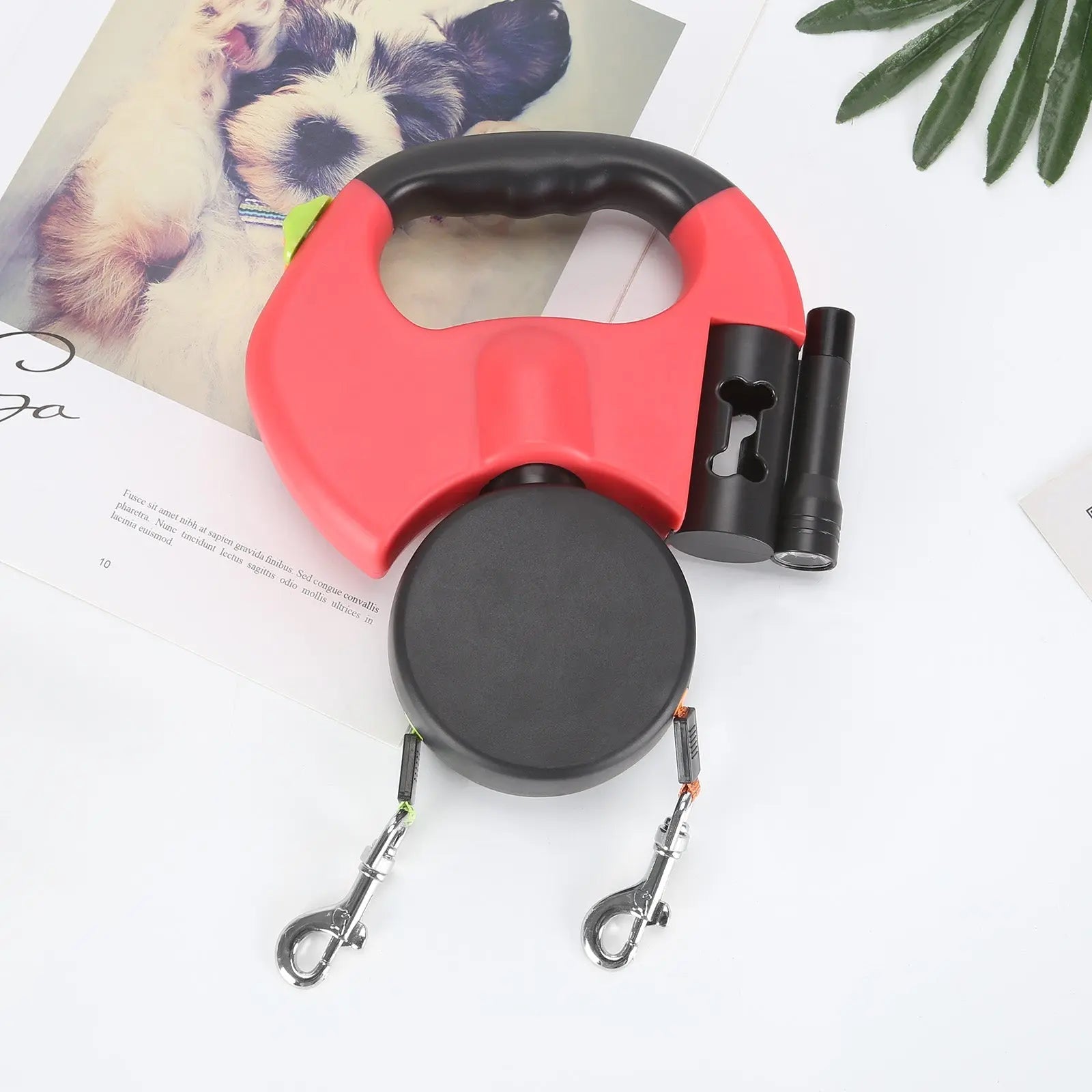 LED Flashlight Dog Leash – Dual Retractable Design for Walking Two Dogs