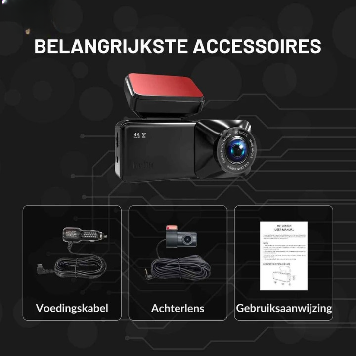 Dual-Lens 4K Dash Camera with GPS and WiFi Connectivity