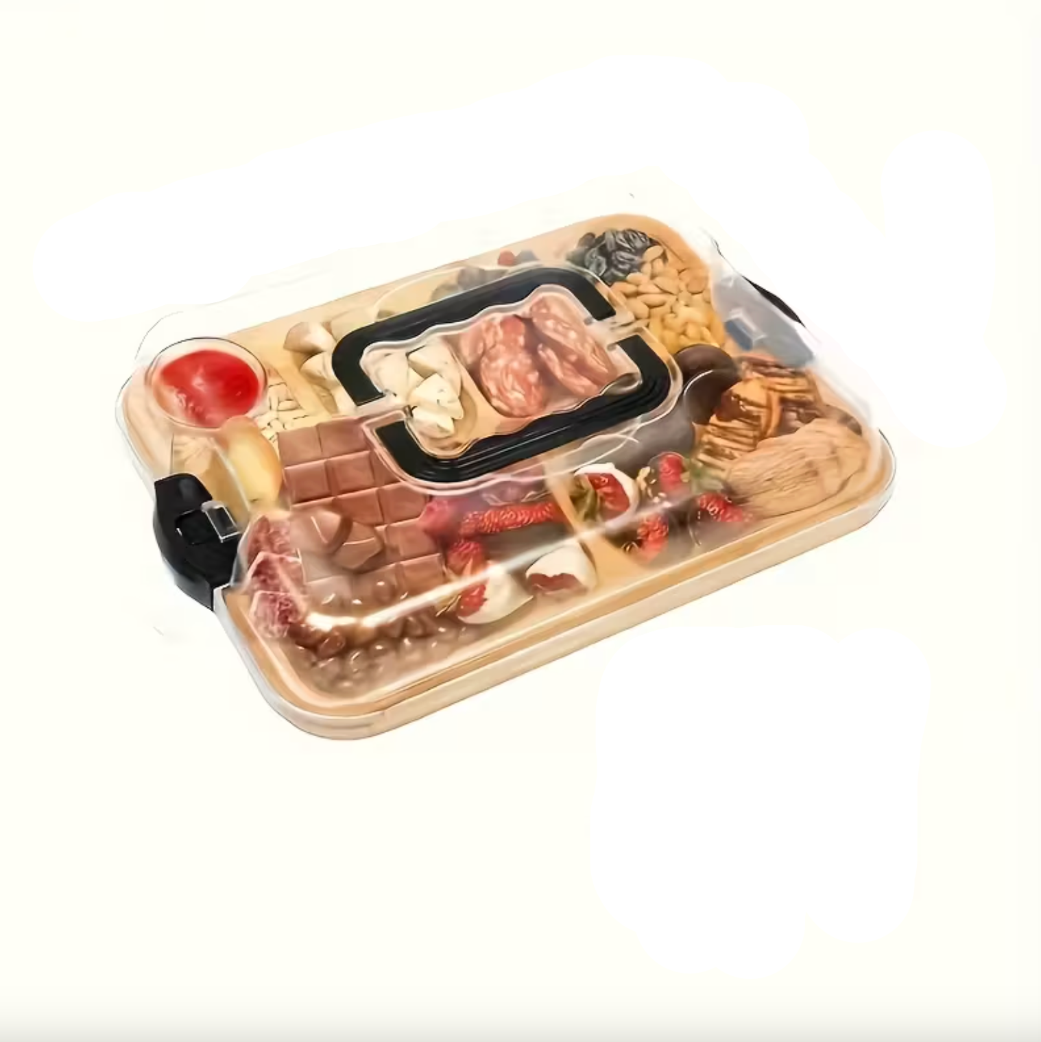 Elegant Bamboo Serving Tray with Divided Compartments and Lid