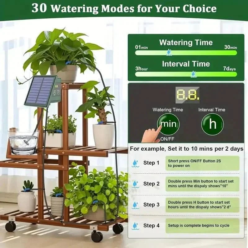 Automatic Watering Timer Kit for Balcony, Patio, and Raised Garden Beds – Smart Solar Drip Irrigation System