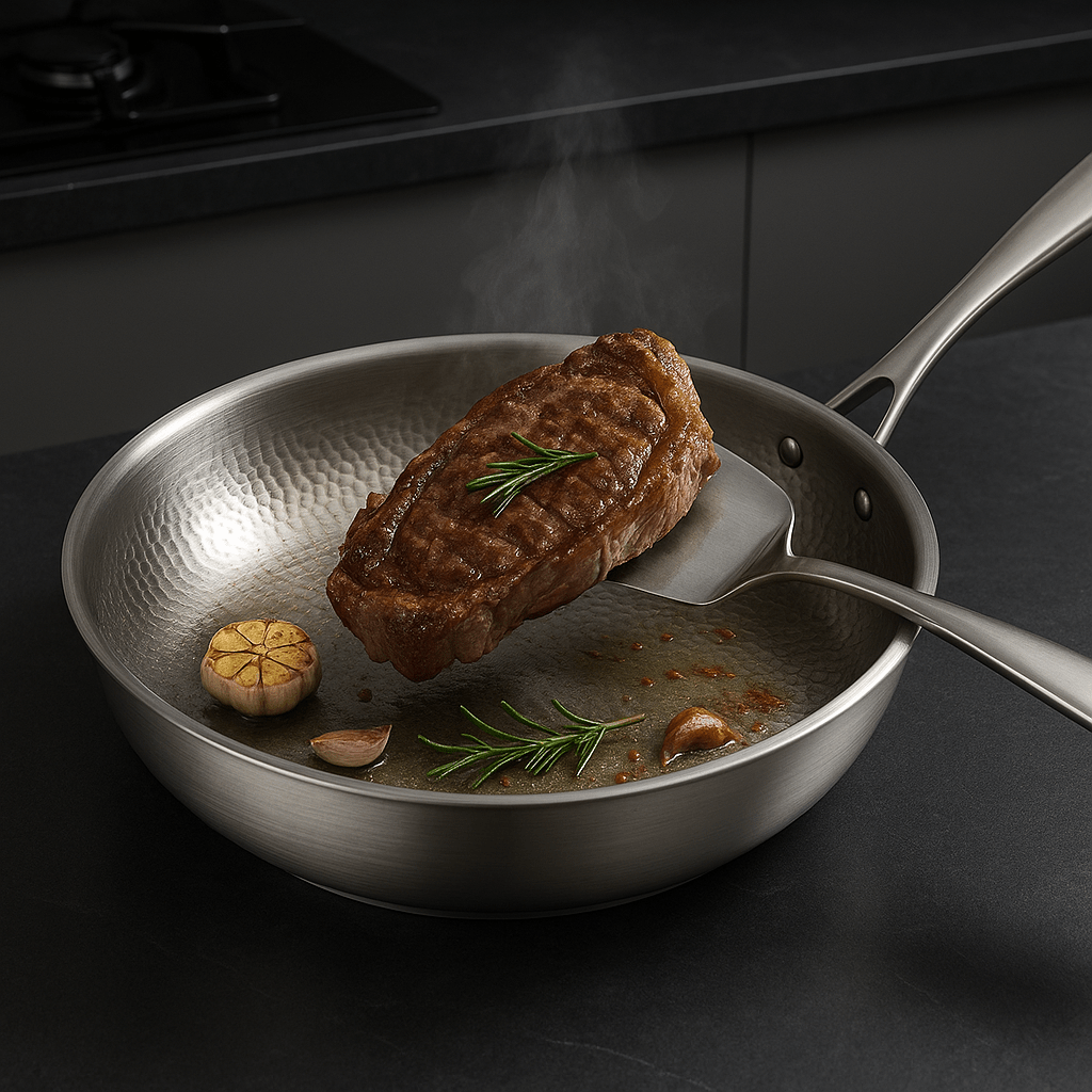Stainless Steel | Non-Coated Frying Pan | Even Heat Distribution