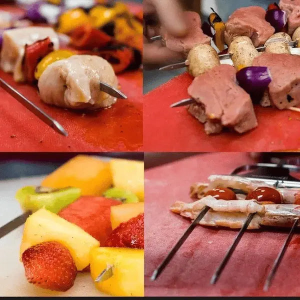 Stainless Steel Skewers | Double Prongs | Slide Scraper for Clean Serving