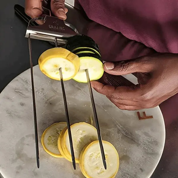 Stainless Steel Skewers | Double Prongs | Slide Scraper for Clean Serving