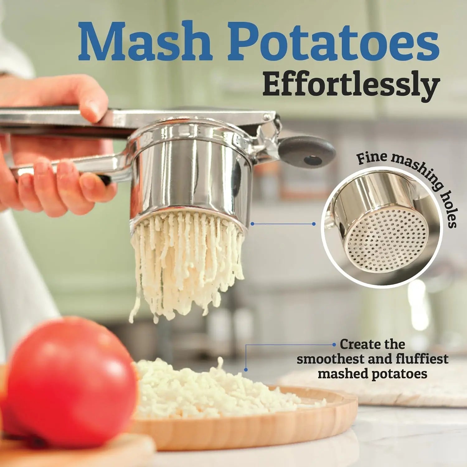 Potato Masher in Stainless Steel – 440 ml, Smooth Puree in a Single Press