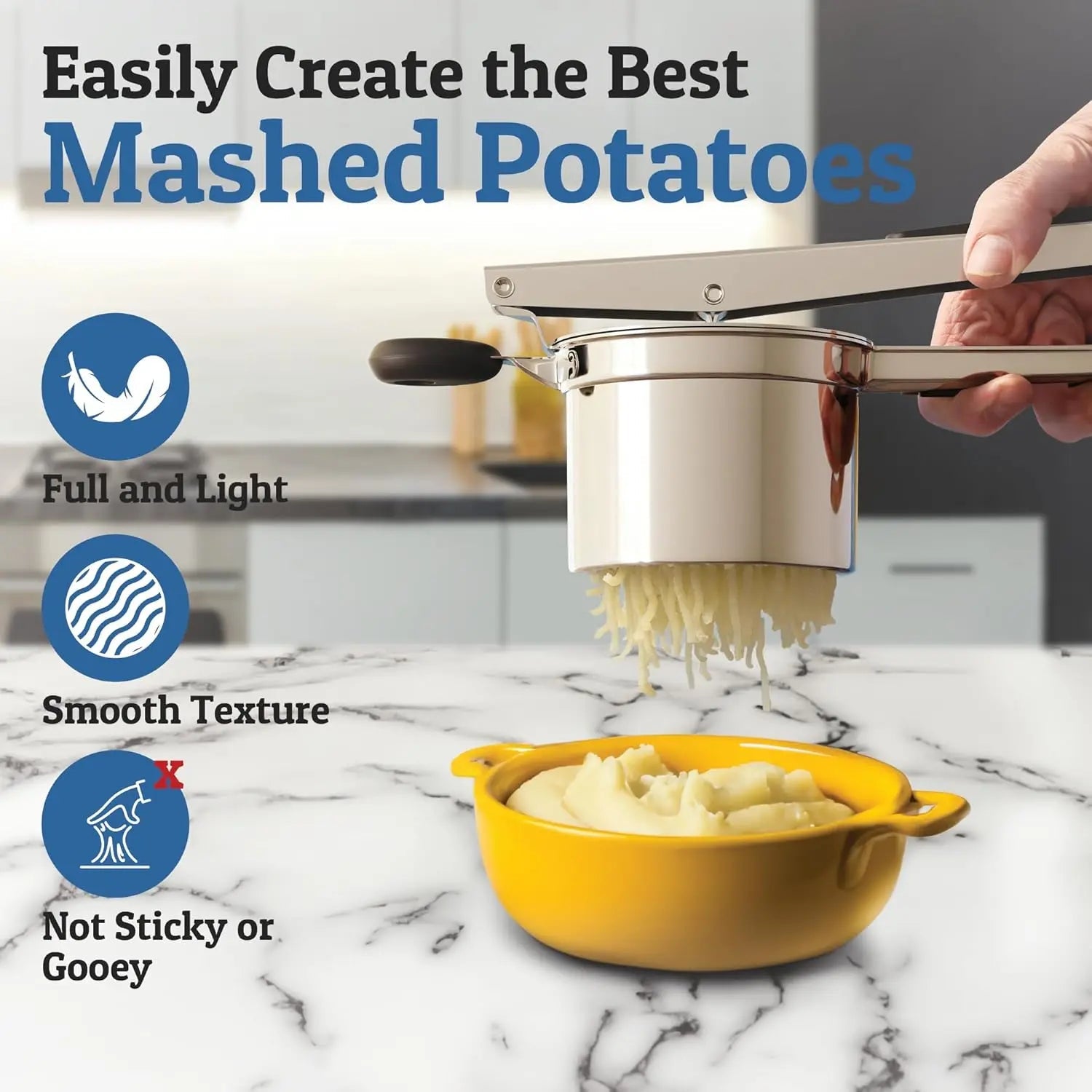 Potato Masher in Stainless Steel – 440 ml, Smooth Puree in a Single Press
