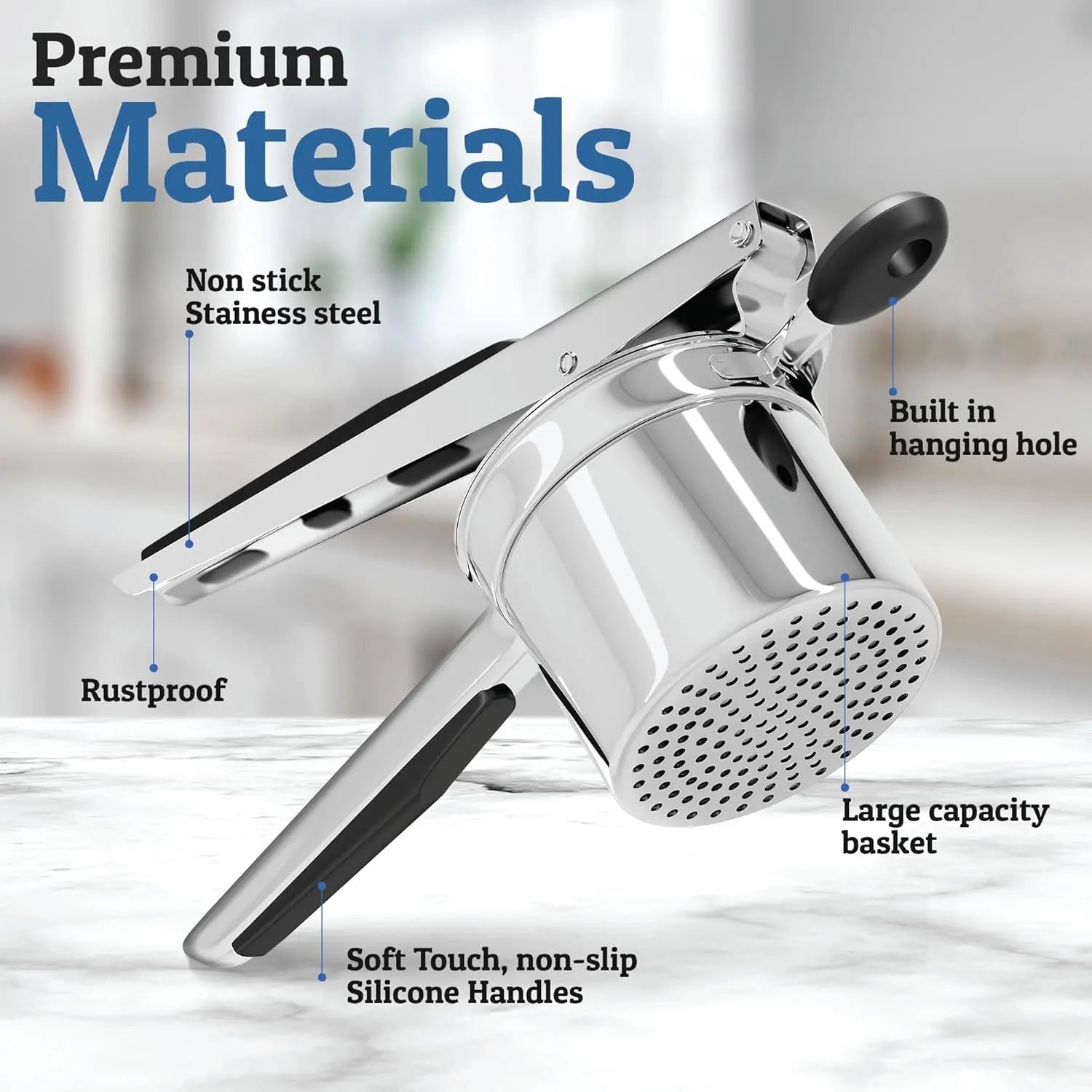 Potato Masher in Stainless Steel – 440 ml, Smooth Puree in a Single Press