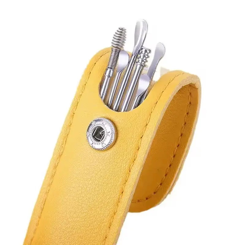 Stainless Steel Ear Cleaning Kit – 6 Tools in Leather Pouch