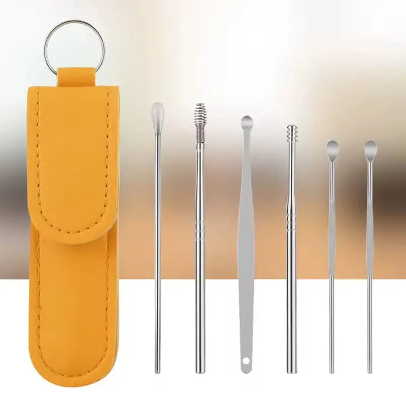 Stainless Steel Ear Cleaning Kit – 6 Tools in Leather Pouch