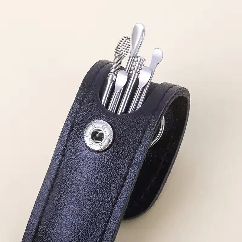 Stainless Steel Ear Cleaning Kit – 6 Tools in Leather Pouch