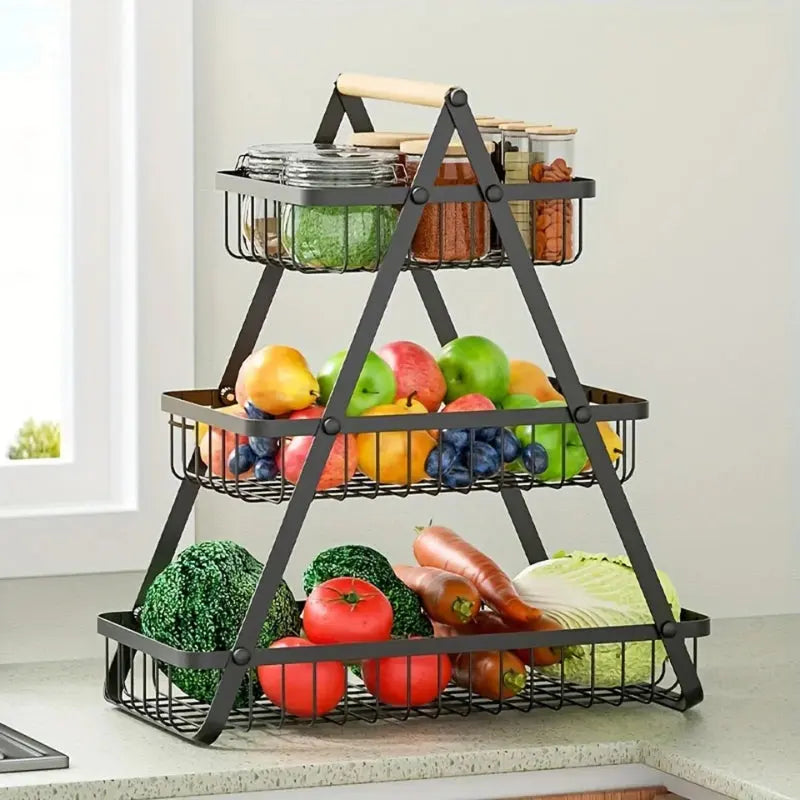 Decorative Iron Basket with Handle – 2 or 3 Tiers, Beaded Accent