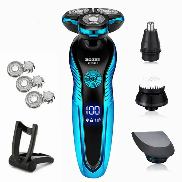 Rotary Electric Shaver with 3 Heads and USB Charging Capability