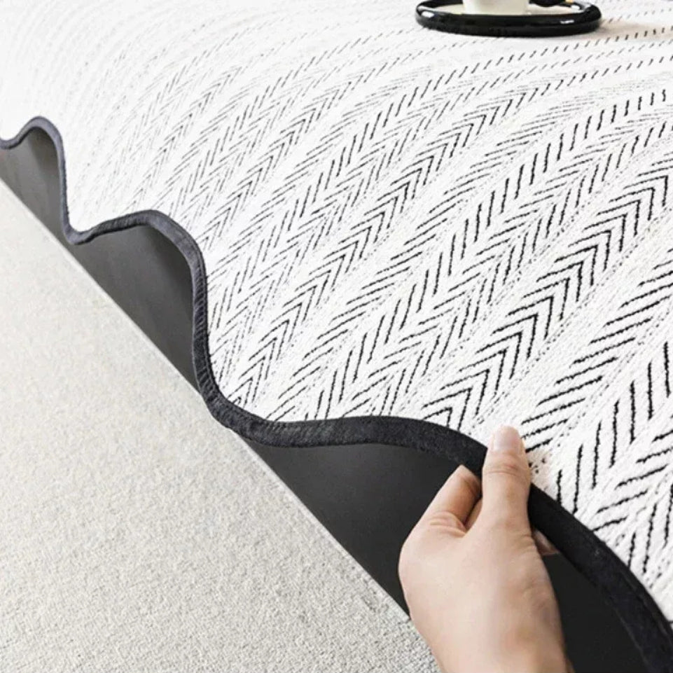 Chic Herringbone Slipcover with Stylish Scalloped Trim