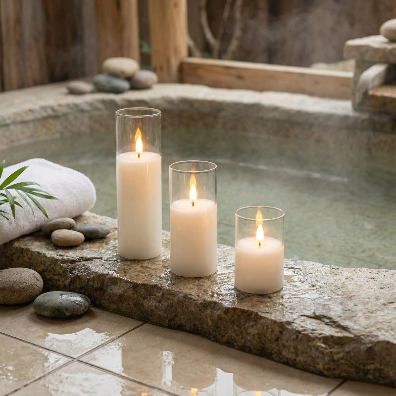 SereneGlow – Set of 9 Ivory LED Pillar Candles for Safe Ambiance