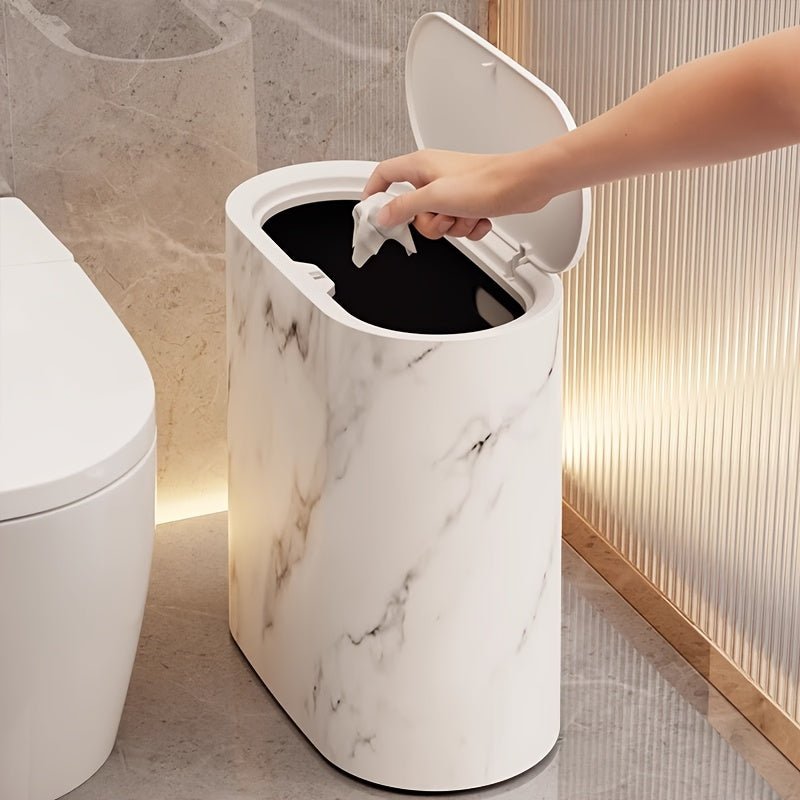 Chic Oval Marble-Inspired Trash Can for Stylish Spaces
