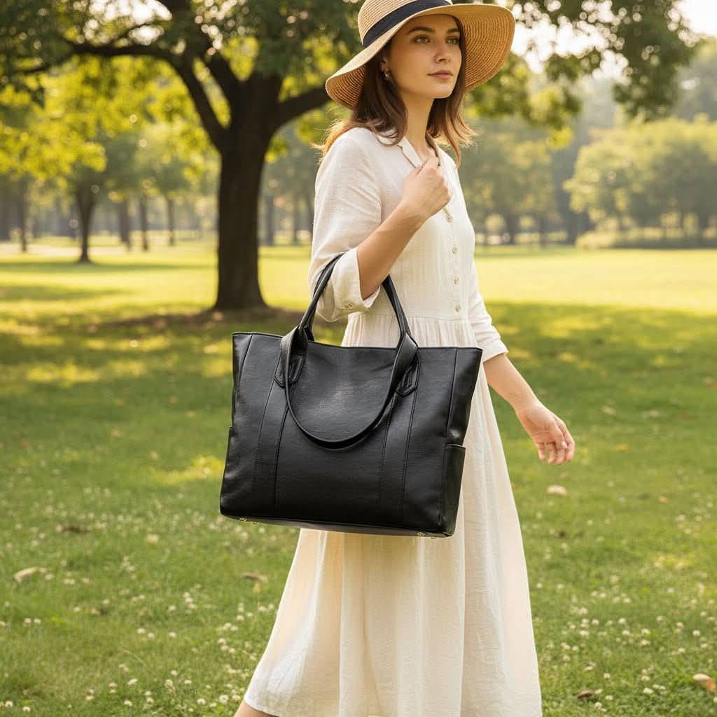 Spacious Everyday Handbag - Vintage Leather Shoulder Bag