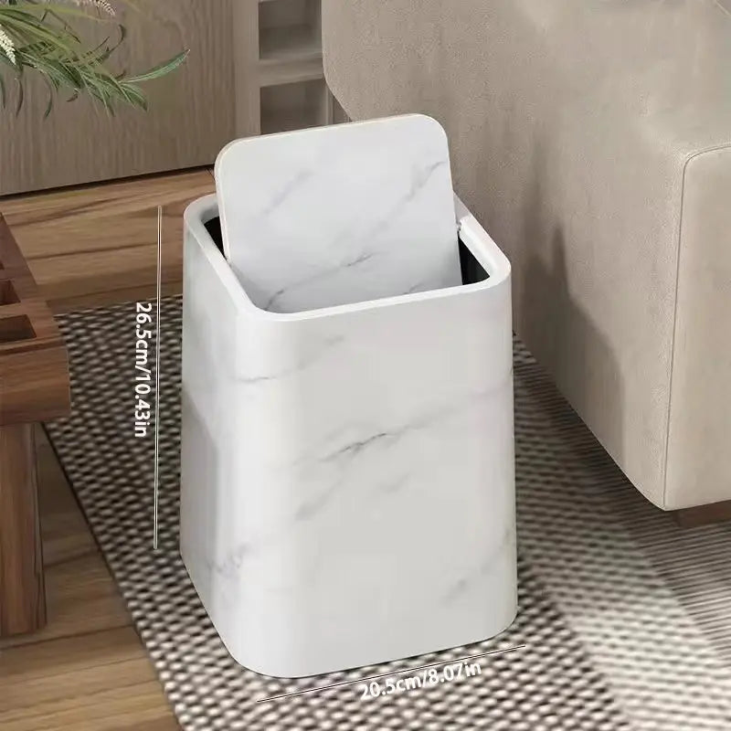 Dual-Compartment Waste Bin with Swing Lid – Stylish Marble-Style Trash Can for Home and Office