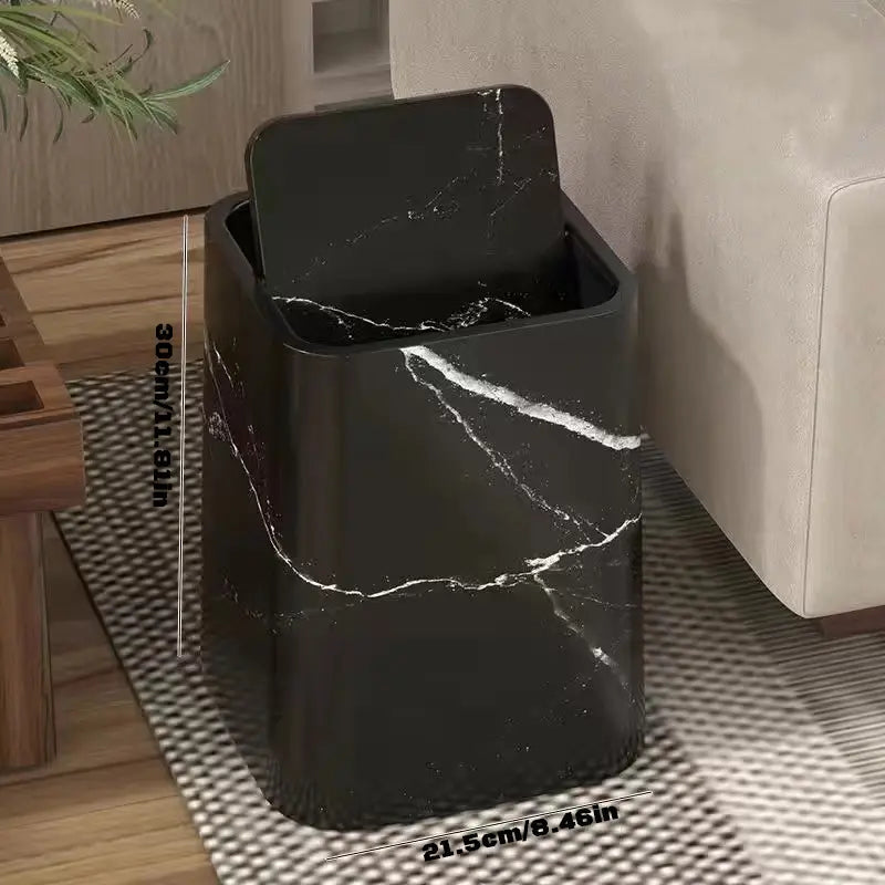 Dual-Compartment Waste Bin with Swing Lid – Stylish Marble-Style Trash Can for Home and Office