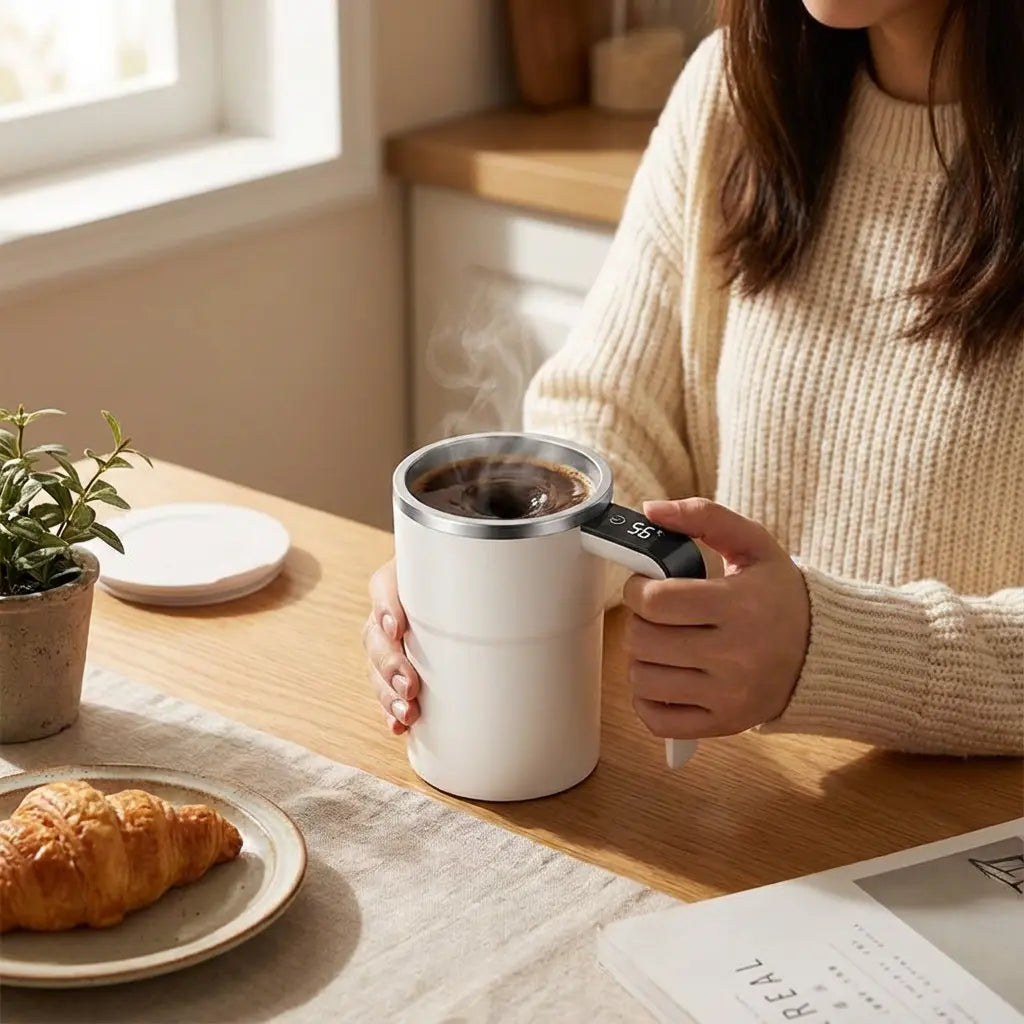 Self-Stirring Electric Coffee Mug with Digital Display
